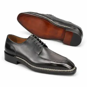 Black apron toe Derby shoe for men, leather sole view