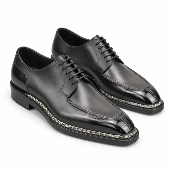 Black apron toe Derby shoes for men, pair view