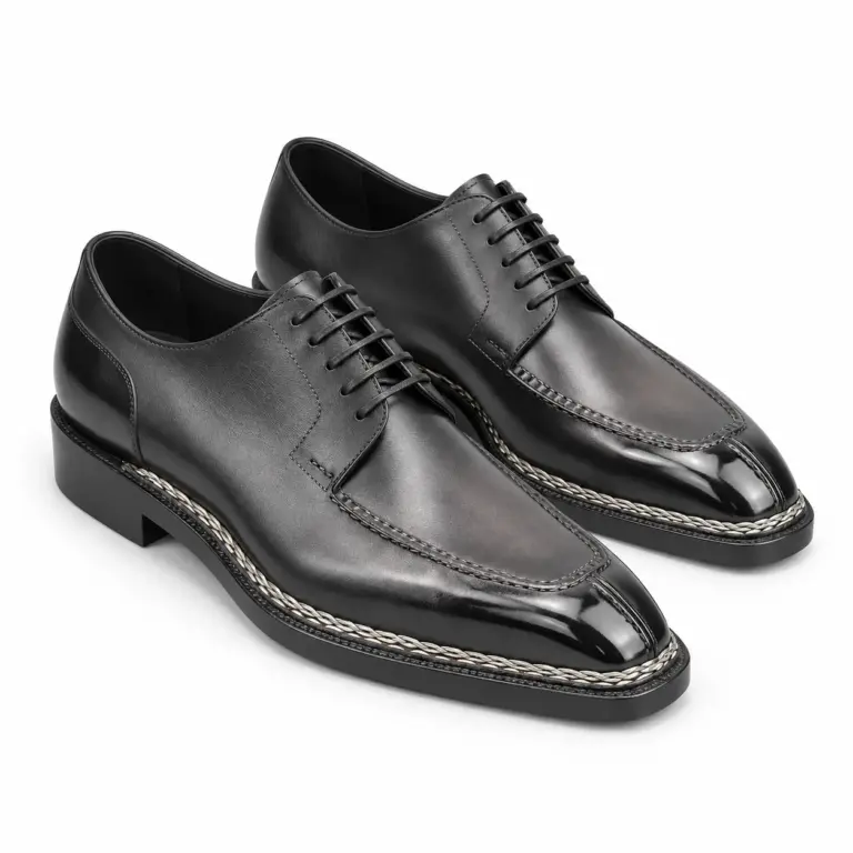 Black apron toe Derby shoes for men, pair view