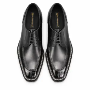 Black apron toe Derby shoes for men, top view
