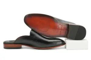 Black Pebble-Grain Laced Mule — mens loafers detail