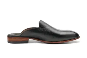 Black Pebble-Grain Laced Mule — mens loafers detail