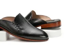 Black Pebble-Grain Laced Mule — mens loafers detail