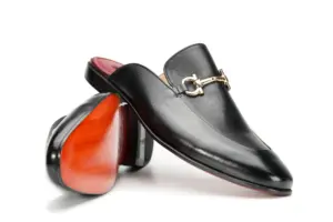 Black Leather Horsebit Mule — leather outsole angle