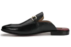 Black Leather Horsebit Mule — opposite side view