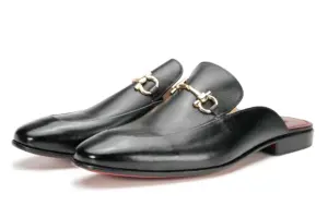 Black Leather Horsebit Mule — pair view