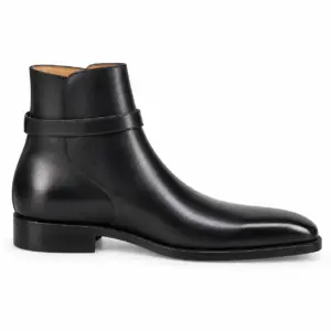 Black leather Jodhpur boot for men, buckle side view