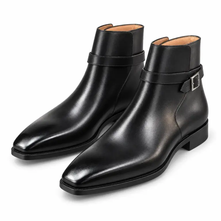 Black leather Jodhpur boots for men, pair view