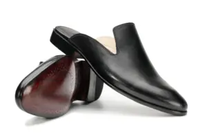 Black Plain Leather Mule — leather outsole angle