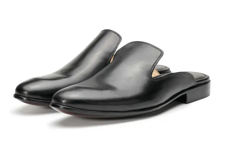 Black Plain Leather Mule — pair view