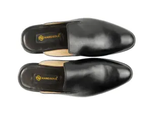 Black Plain Leather Mule — top view