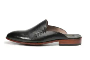 Black Pebble-Grain Laced Mule — mens loafers detail