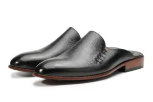 Black Pebble-Grain Laced Mule — mens loafers
