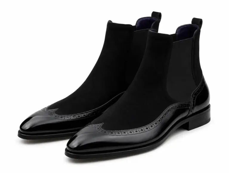 Black suede Chelsea boots by Handsole showing the elastic-sided ankle boot construction