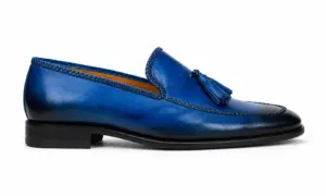 Blue Patina Braided Tassel Loafer — tassel loafers detail