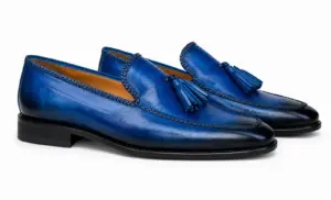 Blue Patina Braided Tassel Loafer — tassel loafers detail