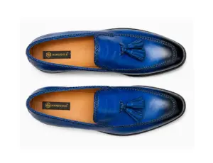 Blue Patina Braided Tassel Loafer — tassel loafers detail