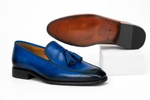 Blue Patina Braided Tassel Loafer — tassel loafers detail