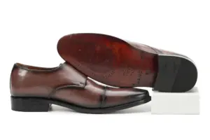Brown Burnished Double Monk Strap Dress Shoe — double monk strap shoes detail