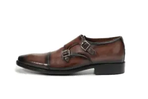 Brown Burnished Double Monk Strap Dress Shoe — double monk strap shoes detail