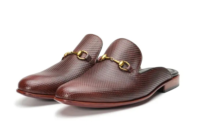 Dark Brown Woven-Embossed Horsebit Mule