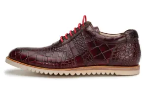 Burgundy Croc-Embossed Casual Lace-Up — opposite side view