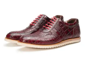 Burgundy Croc-Embossed Casual Lace-Up — pair view