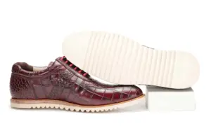 Burgundy Croc-Embossed Casual Lace-Up — rubber outsole