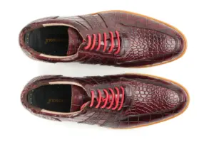 Burgundy Croc-Embossed Casual Lace-Up — top view