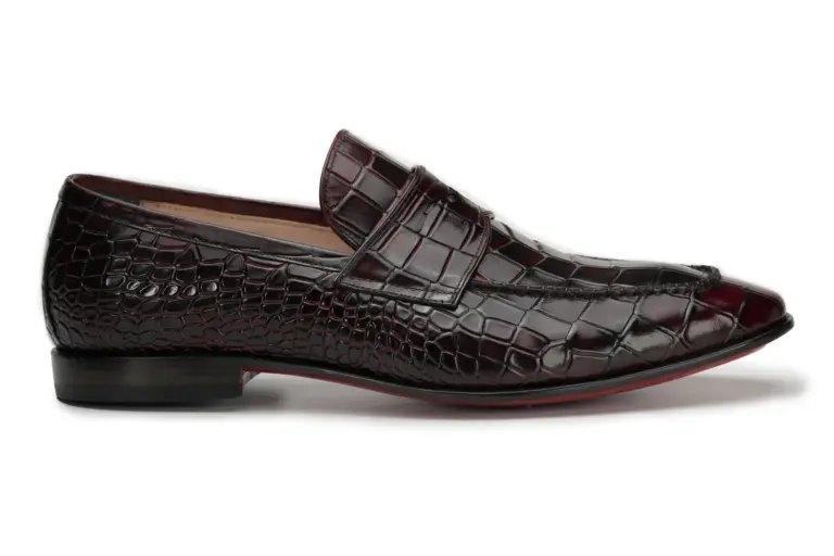 Burgundy Croc-Embossed Penny Loafer — pair view