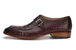 Burgundy Croc-Embossed Single Monk Strap Shoe — buckle side view