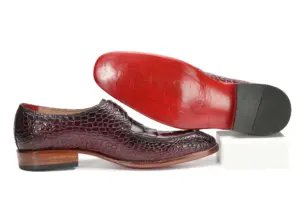 Burgundy Croc-Embossed Single Monk Strap Shoe — outsole side view