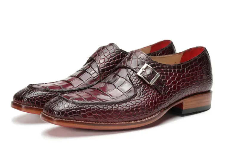 Burgundy Croc-Embossed Single Monk Strap Shoe