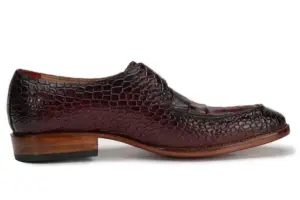 Burgundy Croc-Embossed Single Monk Strap Shoe — side view