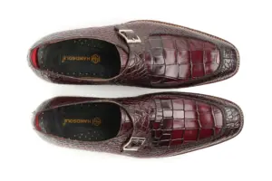 Burgundy Croc-Embossed Single Monk Strap Shoe — top view