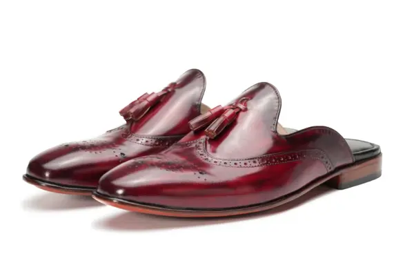 Burgundy Brogue Tassel Mule — pair view
