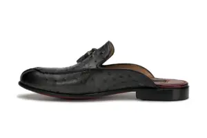 Burgundy Brogue Tassel Mule — backless rear view
