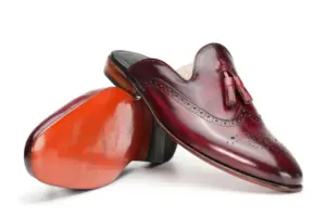 Burgundy Brogue Tassel Mule — heel view