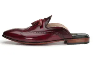 Burgundy Brogue Tassel Mule — side view