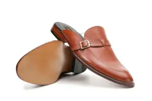 Cognac Pebble-Grain Buckle Mule — mens loafers detail