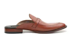 Cognac Pebble-Grain Buckle Mule — mens loafers detail