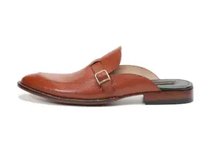 Cognac Pebble-Grain Buckle Mule — mens loafers detail