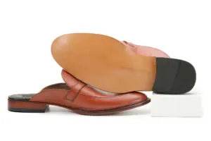 Cognac Pebble-Grain Buckle Mule — mens loafers detail