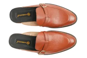 Cognac Pebble-Grain Buckle Mule — mens loafers detail