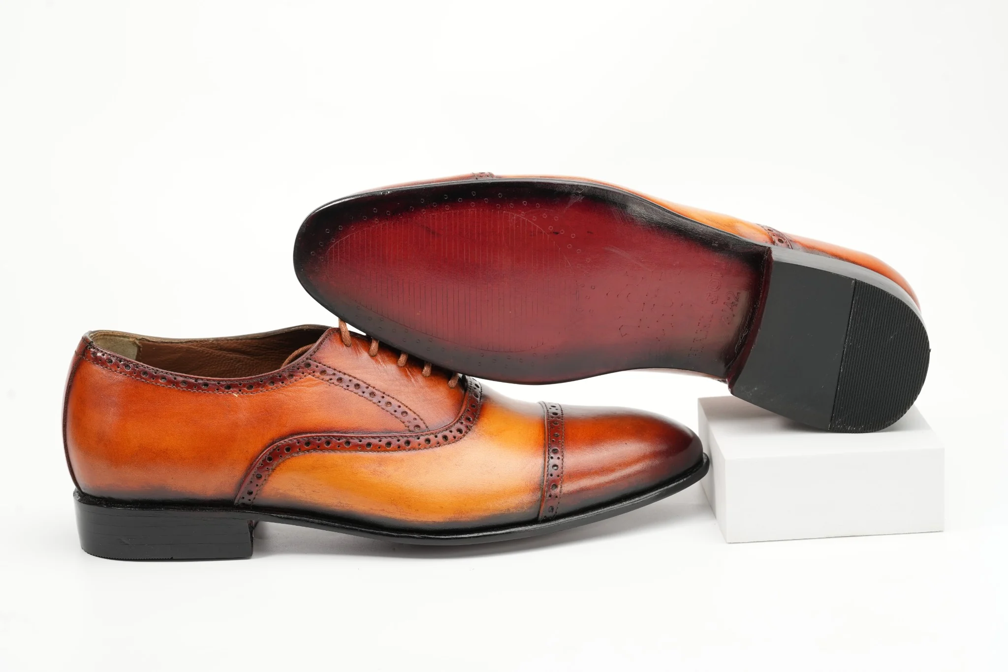 Leather outsole on a Handsole cap-toe Oxford shoe