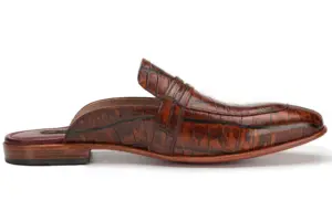 Cognac Croc-Embossed Penny Mule — opposite side view