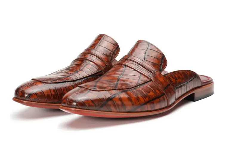 Cognac Croc-Embossed Penny Mule