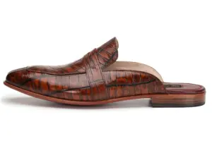 Cognac Croc-Embossed Penny Mule — side view