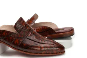 Cognac Croc-Embossed Penny Mule — three-quarter view