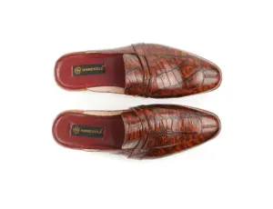 Cognac Croc-Embossed Penny Mule — top view